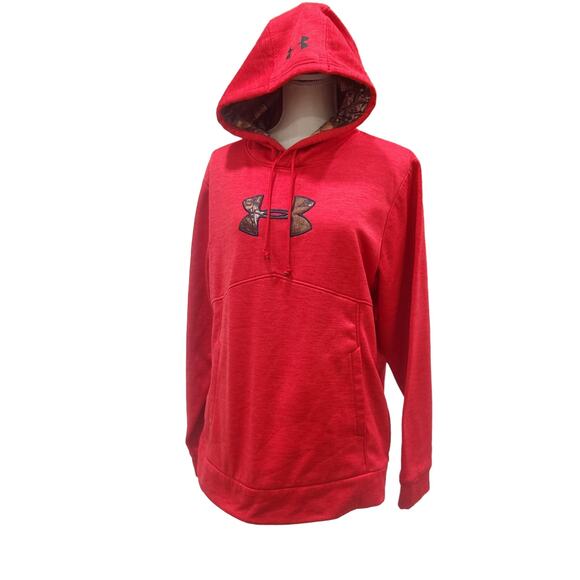 Under Armour Camouflage Hoodie Mens Medium Red RealTree Camo Hunting Sweatshirt - Picture 1 of 12